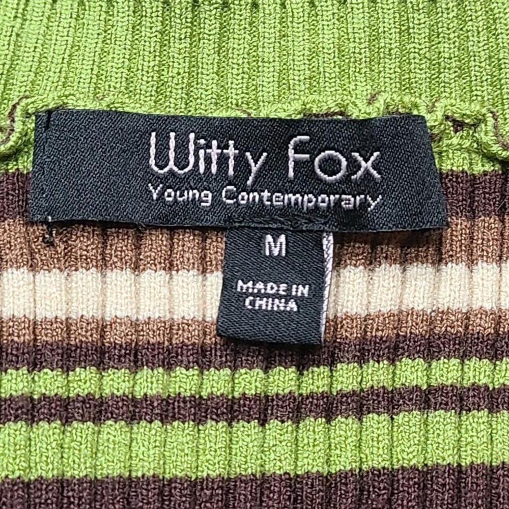 Witty Fox Sweater Vest Women Medium Green Striped New Zip Up Ribbed Knit Top - Picture 4 of 7